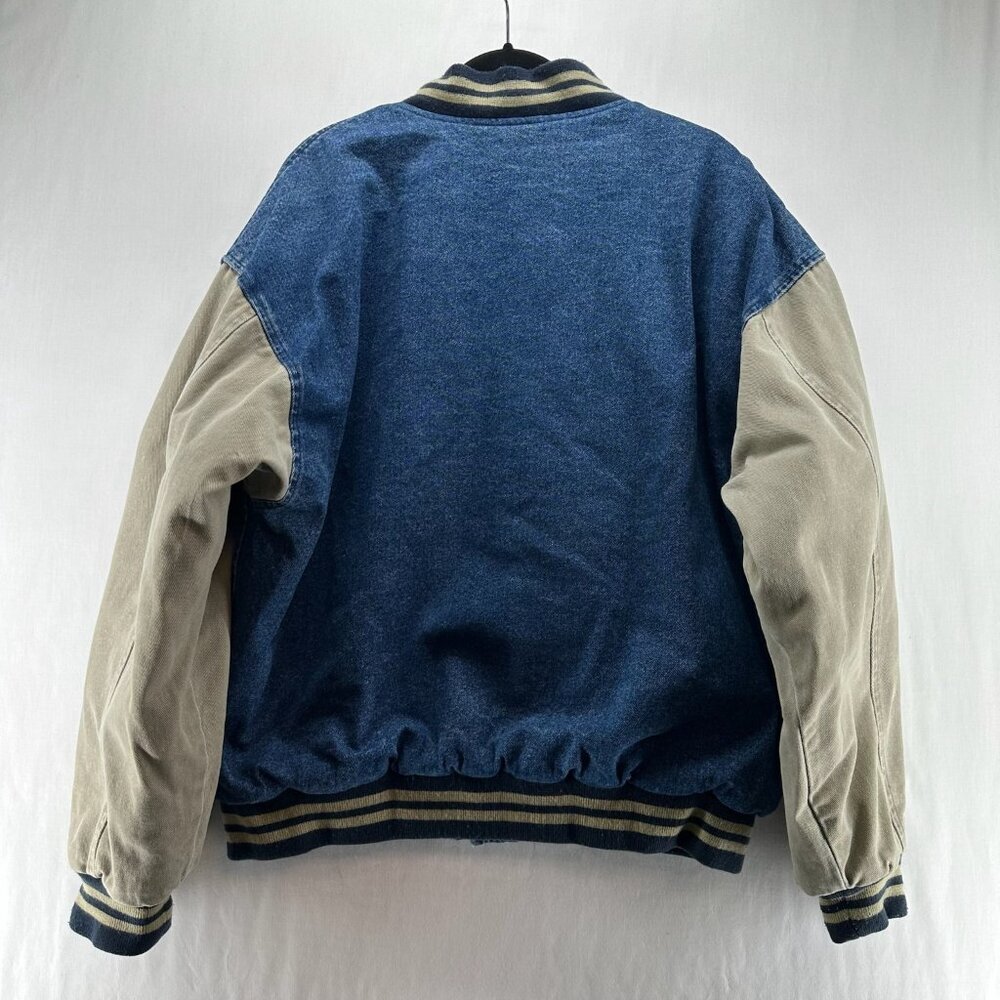 Vintage MV Sport MID TECH Eagle Denim Varsity Jacket Men Sz L Quilted Lined Blue - Picture 2 of 11